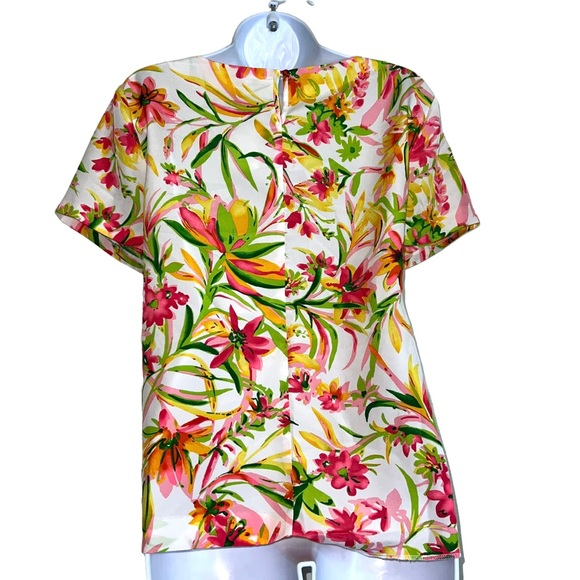 J.Crew Blouse Short Sleeves Top White Multi Floral Keyhole - Picture 2 of 10